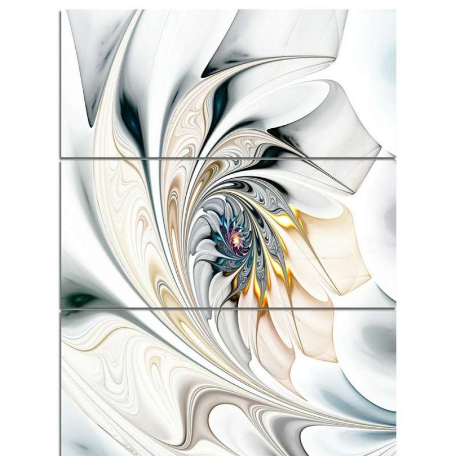 Wall Decor * | Cheapest Designart Inc "White Stained Glass Floral Art" Metal Wall Art, 3 Panels, 28 X36