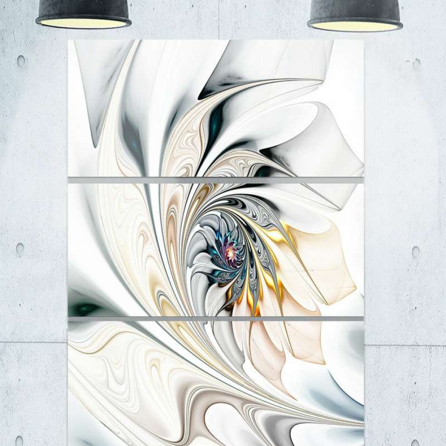 Wall Decor * | Cheapest Designart Inc "White Stained Glass Floral Art" Metal Wall Art, 3 Panels, 28 X36