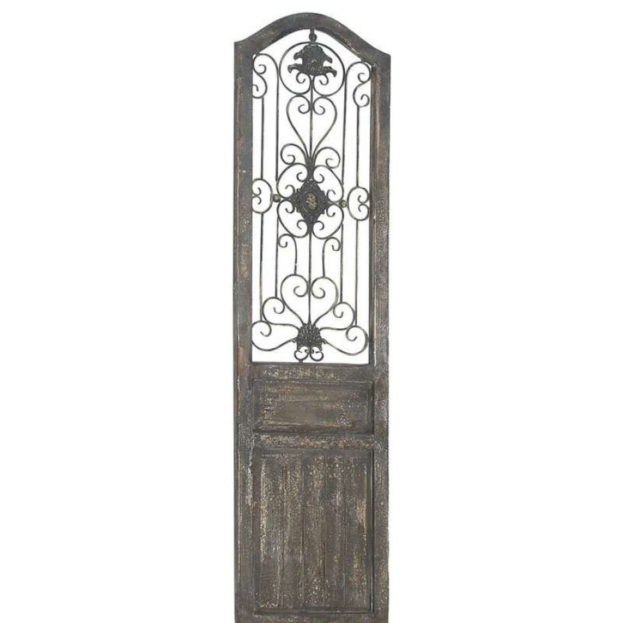 Wall Decor * | Best Deal Brimfield & May Brown Wood Rustic Scroll Door Inspired Wall Decor With Metal Wire 19 X 1 X 72