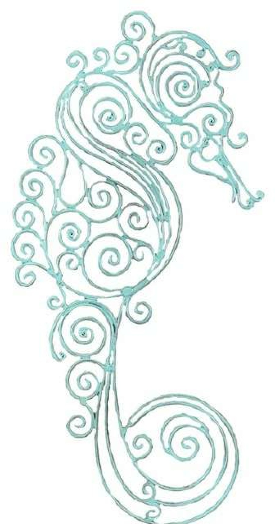 Wall Decor * | Buy Young'S Lacey Look Distressed Design Coastal Teal Seahorse Metal 18 Inches Wall Decor