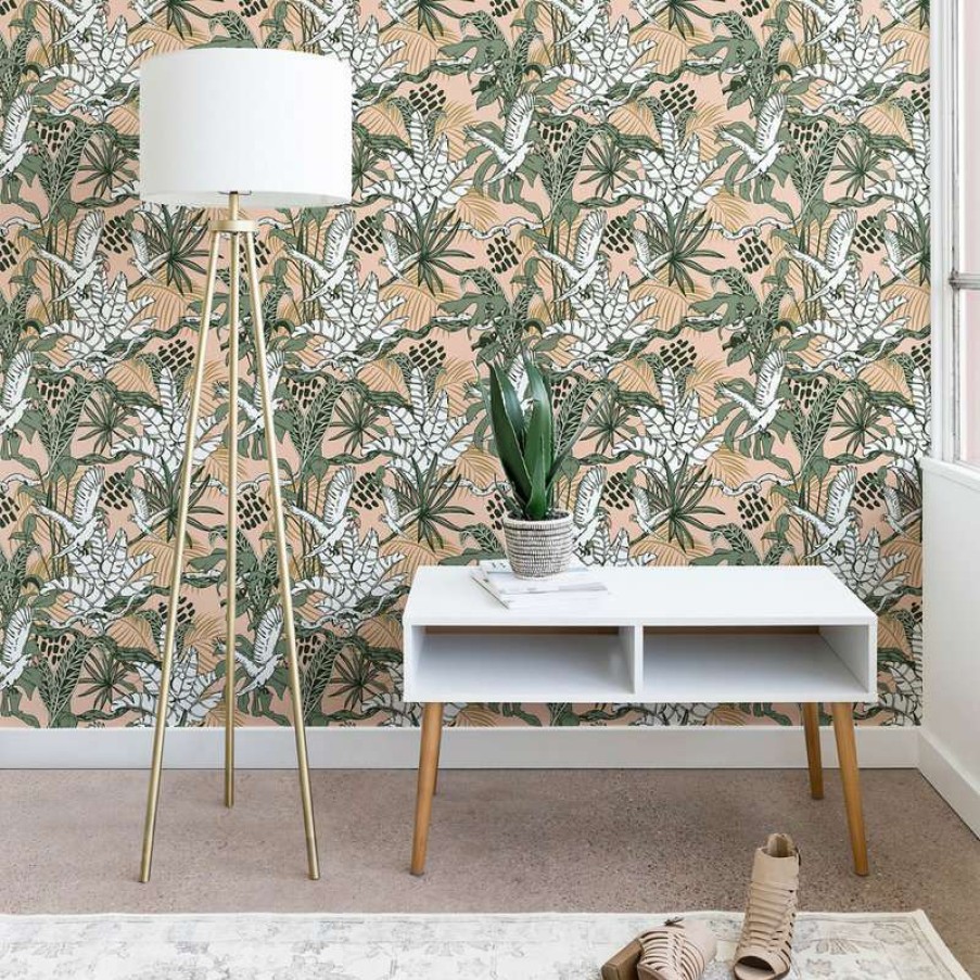 Wall Decor * | Deals Deny Designs Marta Barragan Camarasa Jungle Drawing Wallpaper, Green, 2'X4