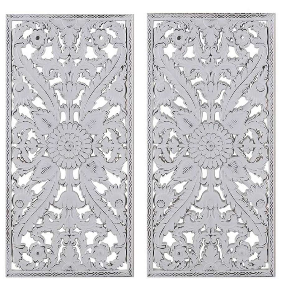 Wall Decor * | New Olliix Madison Park Botanical Panel Carved Wall Decor 2 Piece Set