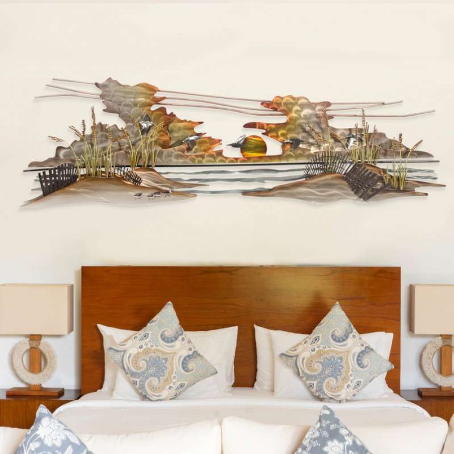 Wall Decor * | Top 10 Copper Art Coastal Home Decor 'Dunes Ii', Beach Beach Art On Stainless Steel