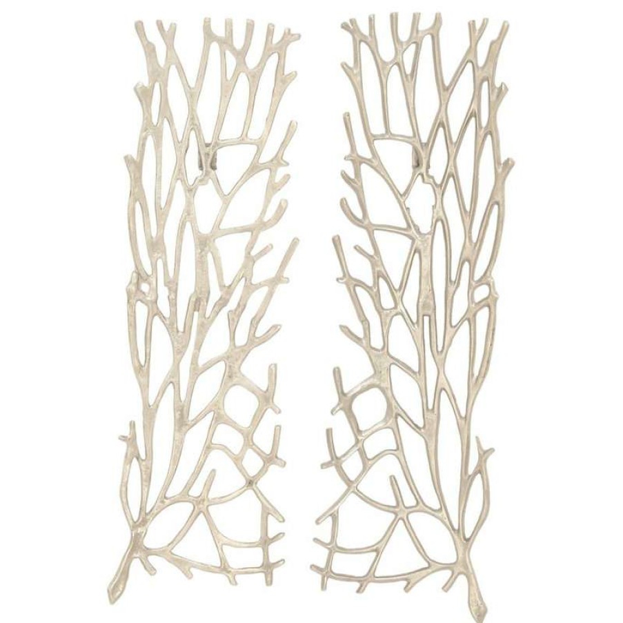 Wall Decor * | Top 10 Zimlay Modern Silver Aluminum Trellis Set Of 2 Wall Decor 68964