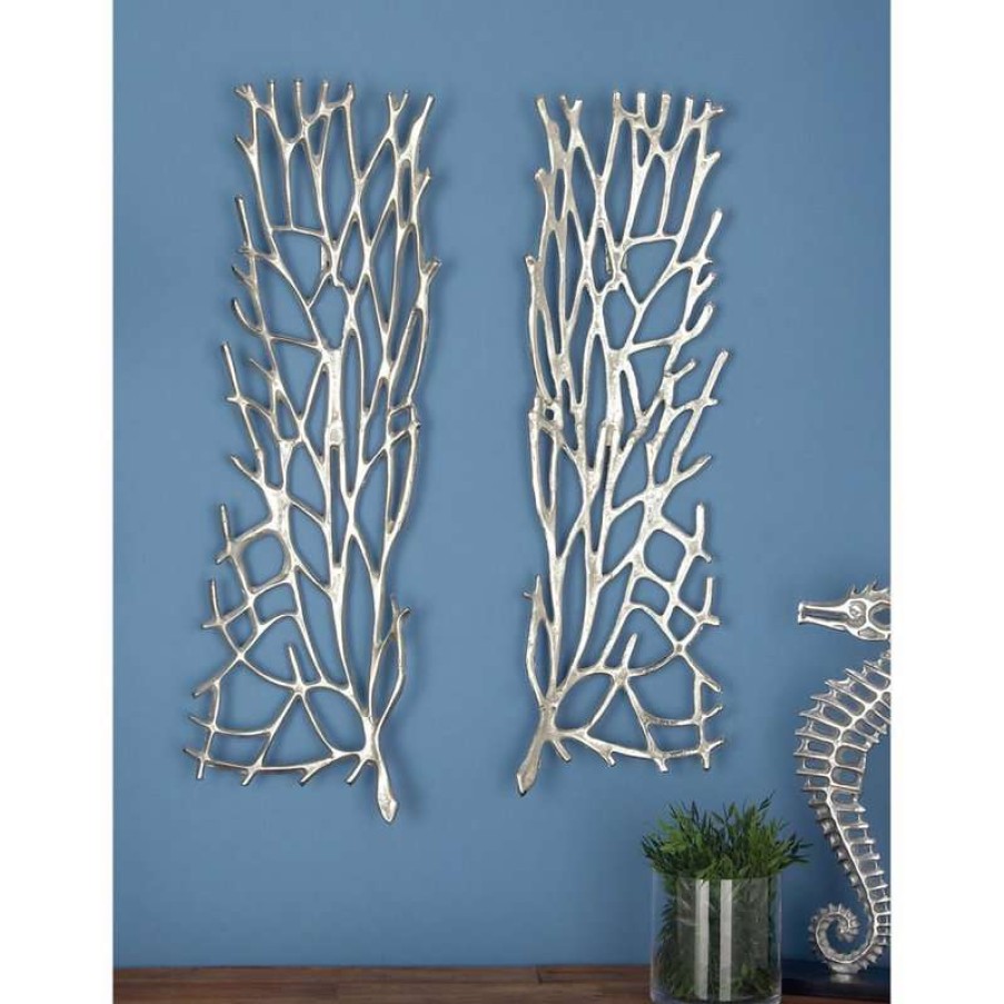 Wall Decor * | Top 10 Zimlay Modern Silver Aluminum Trellis Set Of 2 Wall Decor 68964