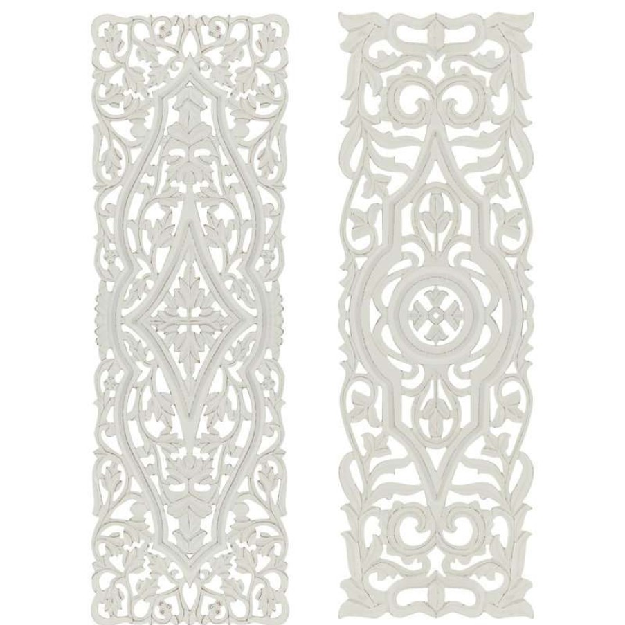 Wall Decor * | Cheapest Brimfield & May Set Of 2 White Mango Wood Farmhouse Abstract Wall Decor, 16 X 48