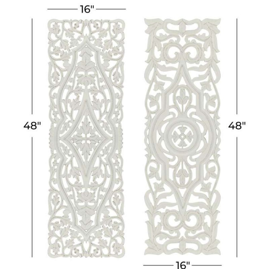 Wall Decor * | Cheapest Brimfield & May Set Of 2 White Mango Wood Farmhouse Abstract Wall Decor, 16 X 48