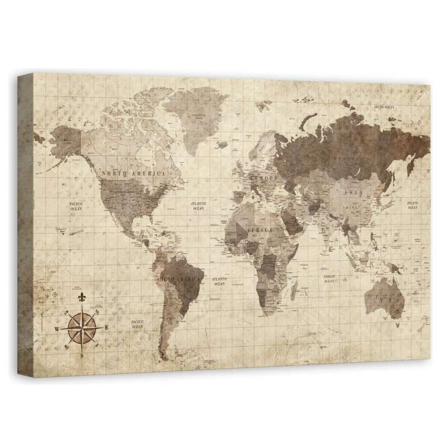 Wall Decor * | Buy Ddcg Distressed World Map Canvas Wall Art, 24 X36