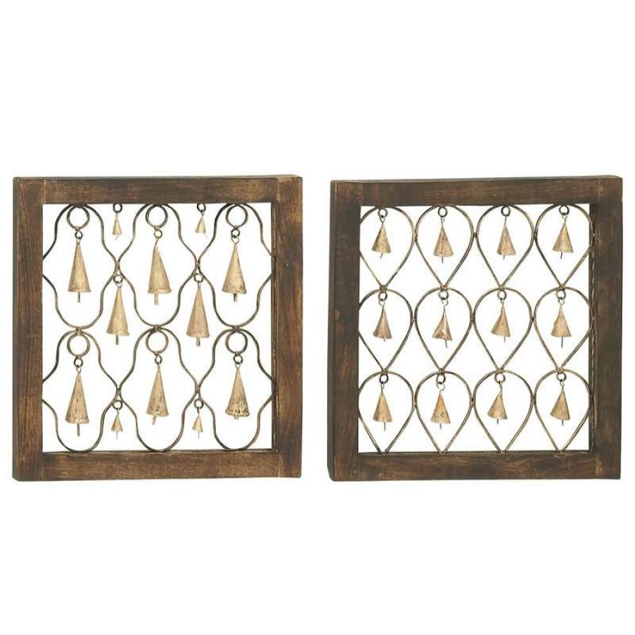 Wall Decor * | Wholesale Brimfield & May Set Of 2 Brown Mango Wood Farmhouse Wall Decor 24261