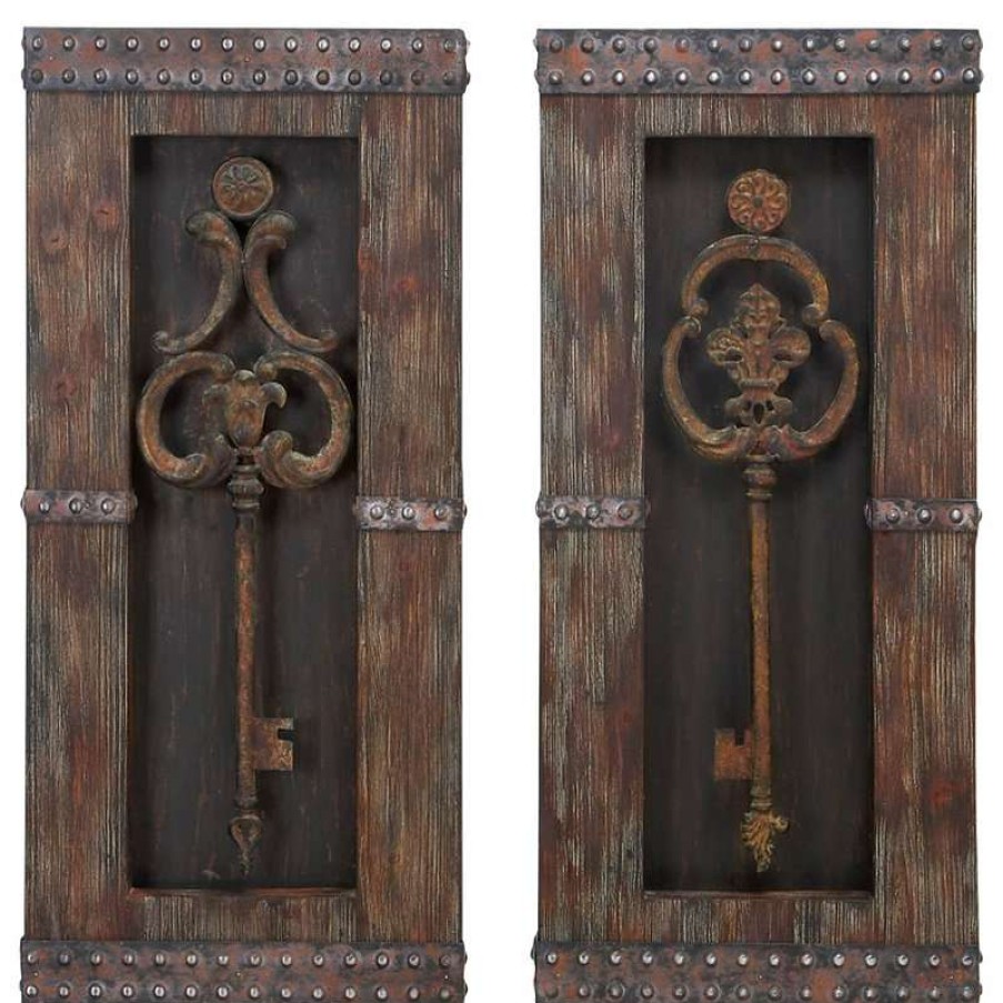 Wall Decor * | New Aspire Home Accents, Inc. Antique Key Wood Wall Decor Set Of 2