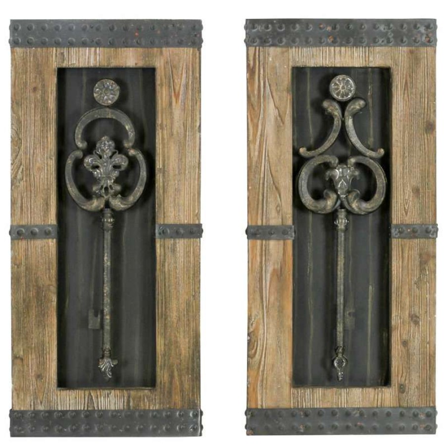 Wall Decor * | New Aspire Home Accents, Inc. Antique Key Wood Wall Decor Set Of 2