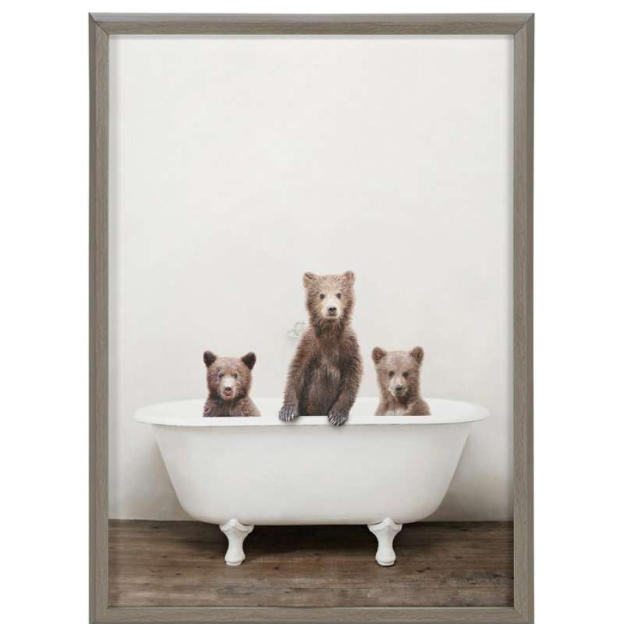 Wall Decor * | Promo Uniek Blake Three Little Bears Printed Glass By Amy Peterson Art Studio, Gray 18 24