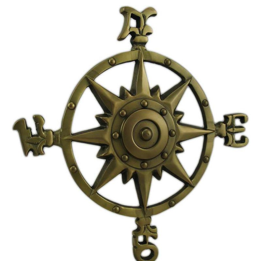 Wall Decor * | Brand New Zeckos Antique Brass Finish Compass Rose Indoor/Outdoor Wall Hanging