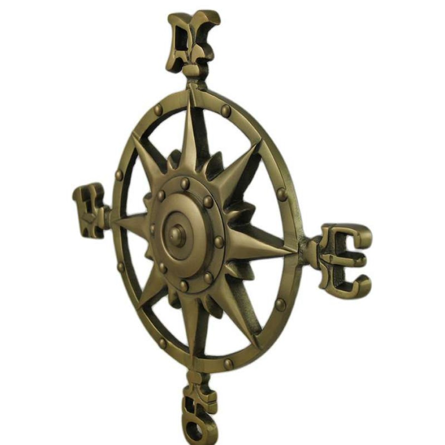 Wall Decor * | Brand New Zeckos Antique Brass Finish Compass Rose Indoor/Outdoor Wall Hanging