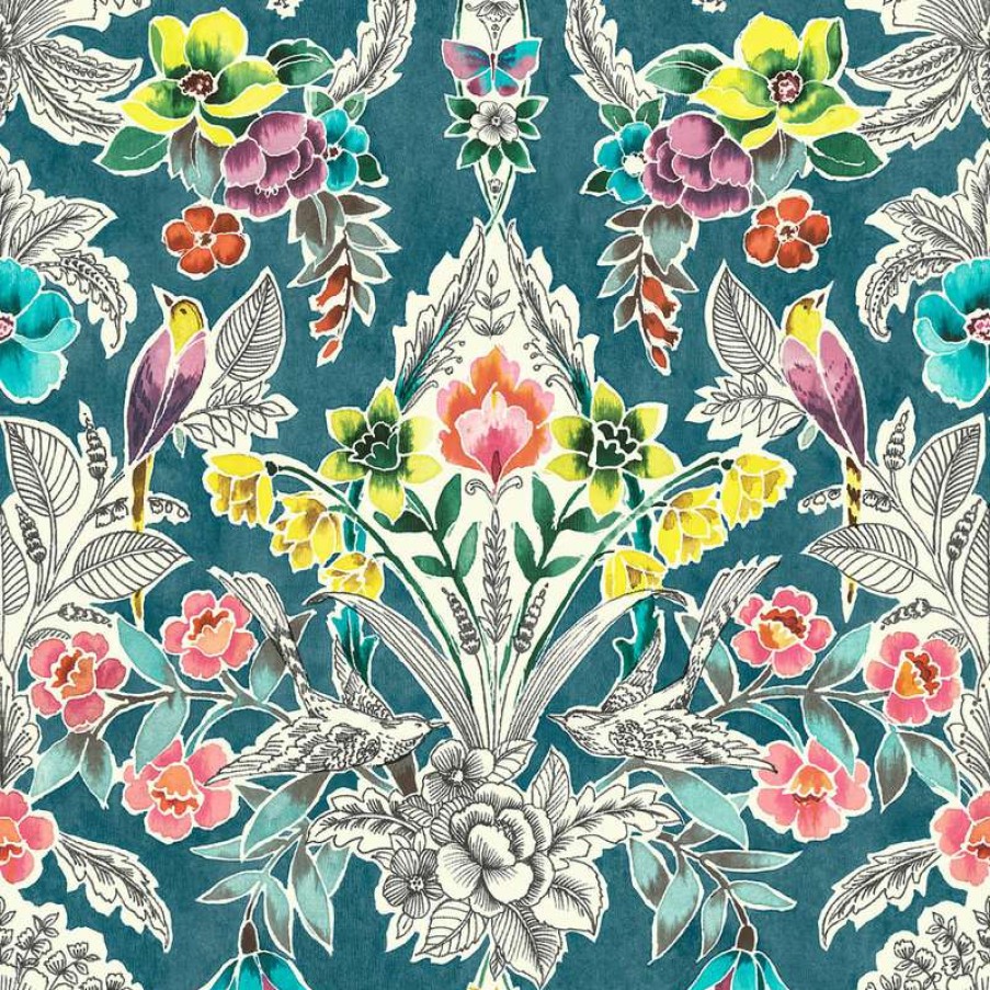 Wall Decor * | Cheapest Brewster Home Fashions Nu3037 Summer Love Peel & Stick Wallpaper In Teal Yellow Gray Green