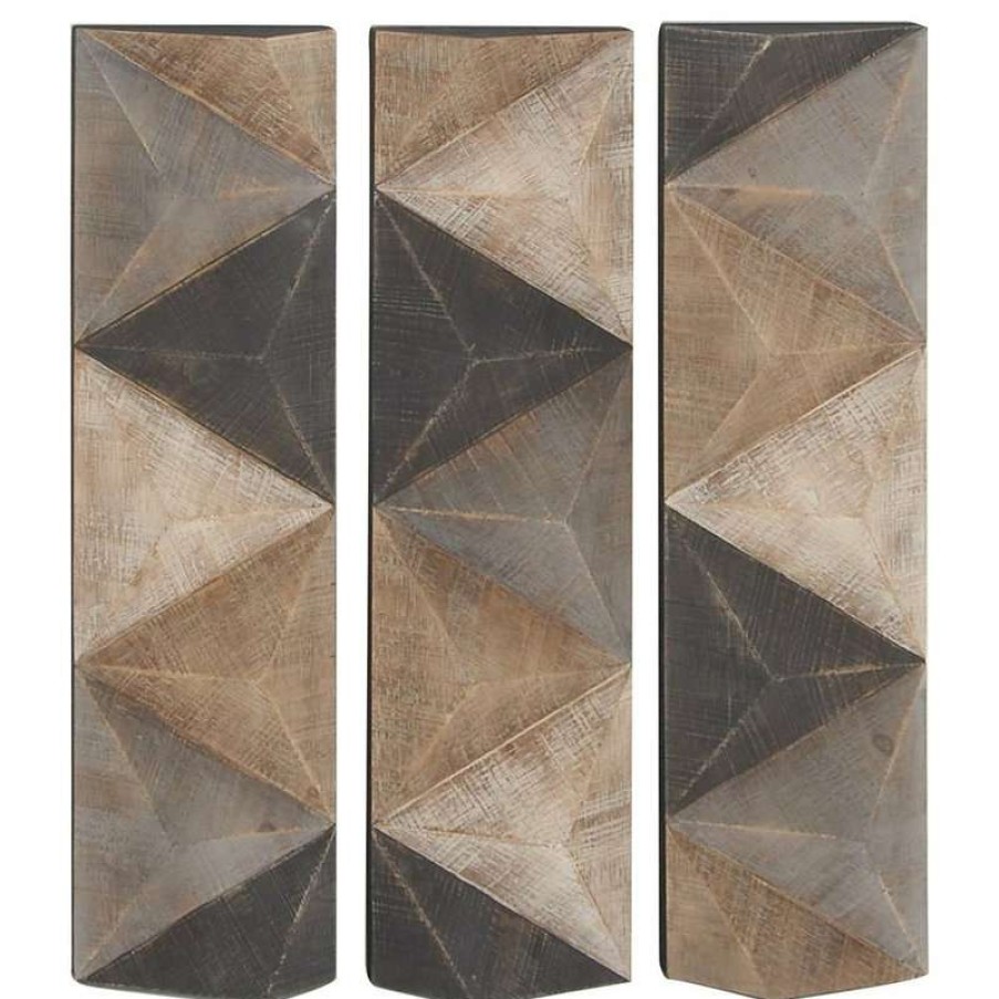 Wall Decor * | Deals Brimfield & May Set Of 3 Brown Wood Farmhouse Abstract Wall Decor 45336