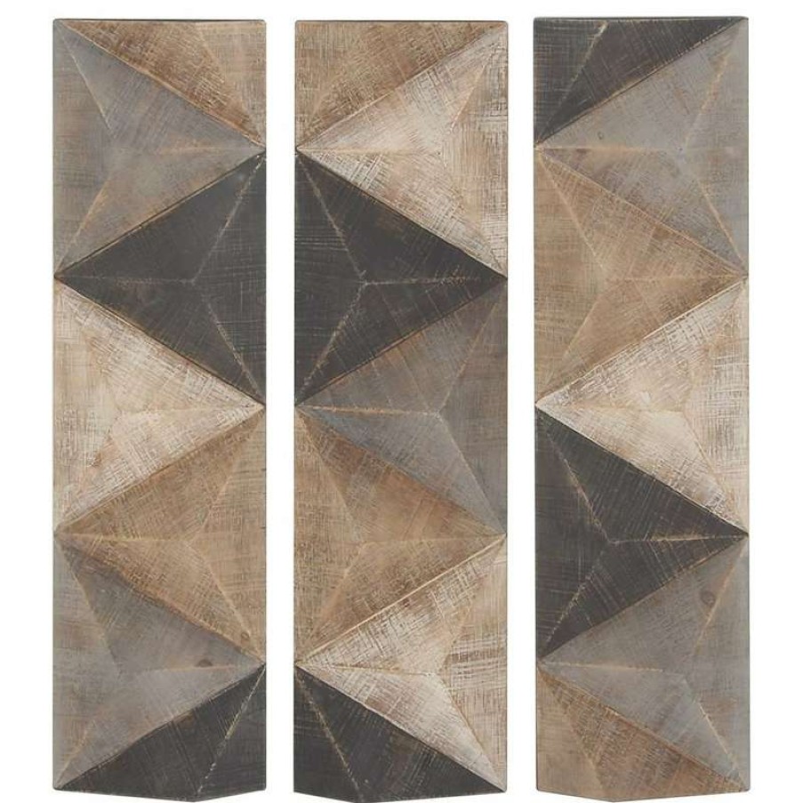 Wall Decor * | Deals Brimfield & May Set Of 3 Brown Wood Farmhouse Abstract Wall Decor 45336