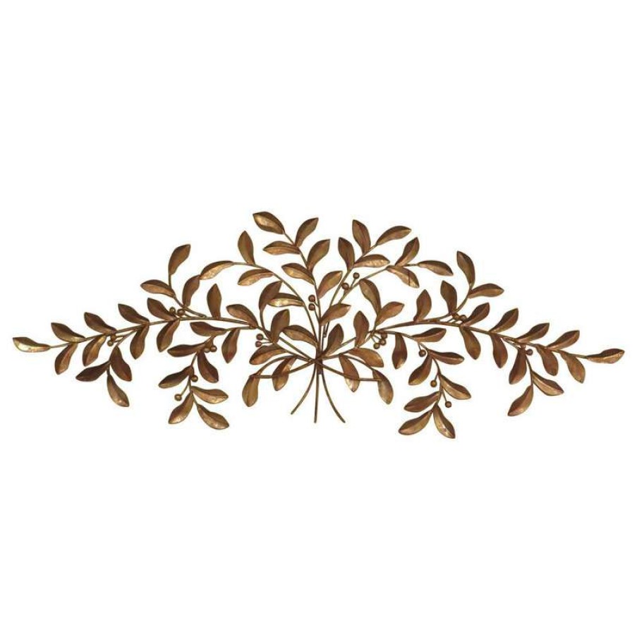 Wall Decor * | Best Reviews Of Dr. Livingstone I Presume Large Gold Olive Branch Wall Iron, Iron Metal Plaque Leaf Tree Art