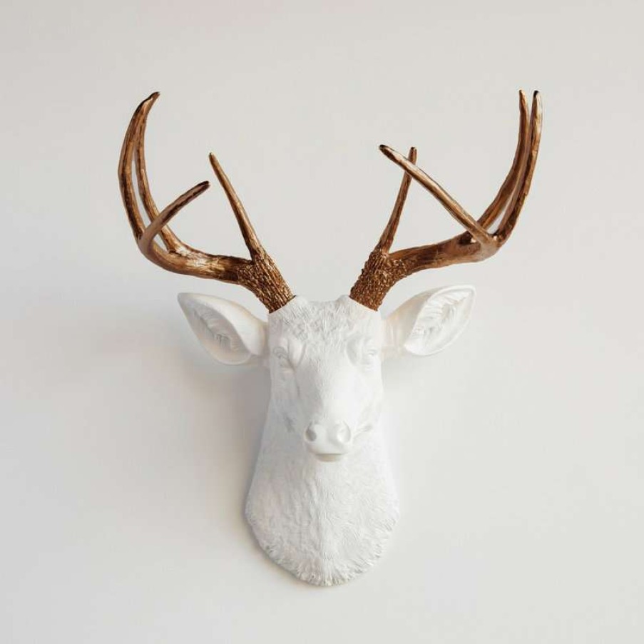 Wall Decor * | Flash Sale Near And Deer Faux Deer Head, White And Bronze