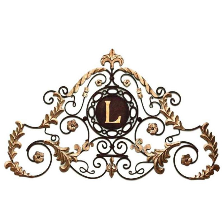 Wall Decor * | Hot Sale My Swanky Home Lavish Gold Bronze Iron Scroll Monogram Wall Plaque Overdoor Palace Initial Arch