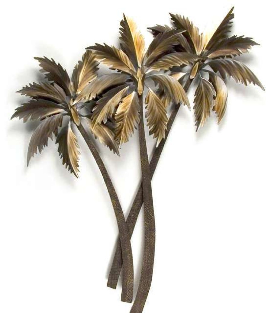 Wall Decor * | New Copper Art Coastal Home Decor 'Palasari Palms Triple' Sst Steel Beach Palm Trees Art