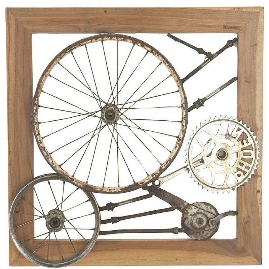 Wall Decor * | Top 10 Brimfield & May Industrial Iron And Teak Wood Decorative Gears And Wheel Wall Decor