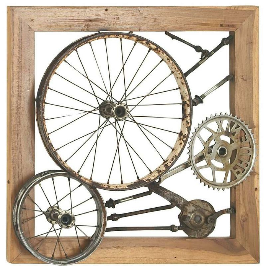 Wall Decor * | Top 10 Brimfield & May Industrial Iron And Teak Wood Decorative Gears And Wheel Wall Decor