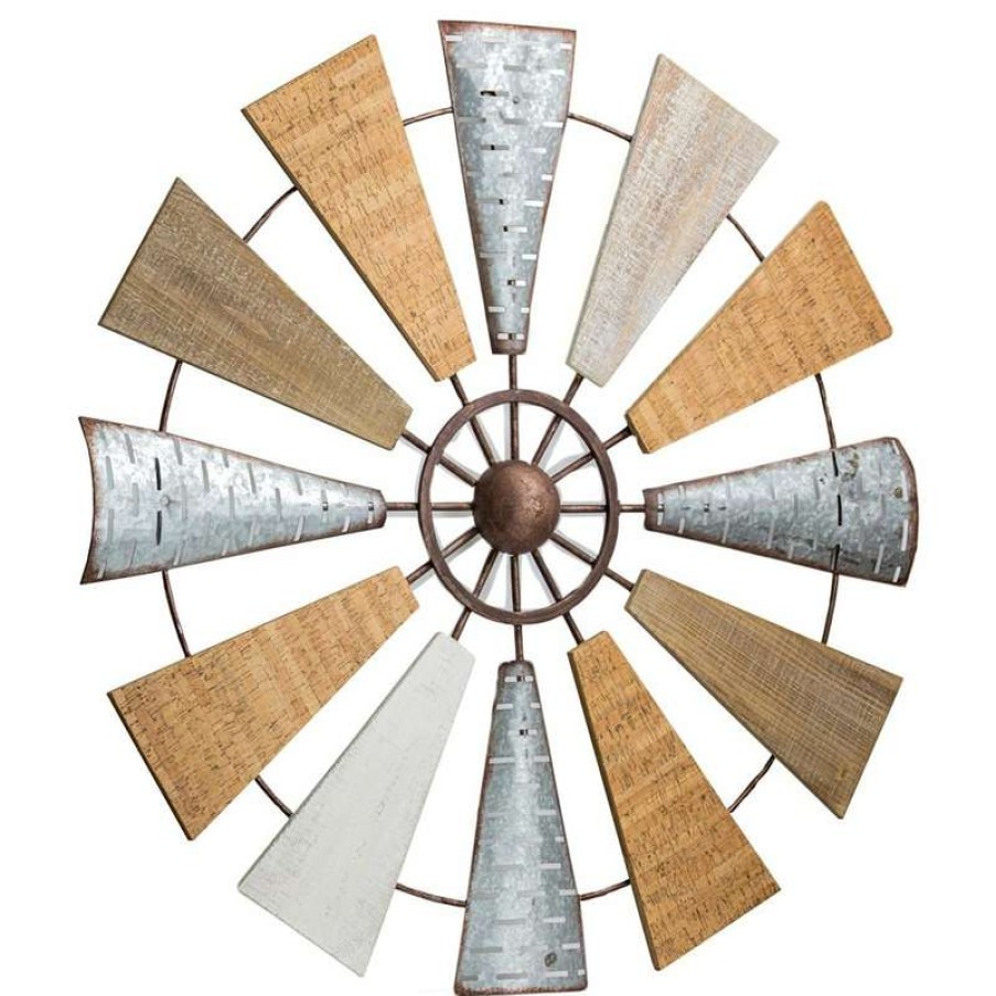 Wall Decor * | Best Sale American Art Decor, Inc. Wood And Metal Windmill Wall Decor