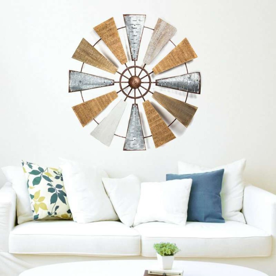 Wall Decor * | Best Sale American Art Decor, Inc. Wood And Metal Windmill Wall Decor