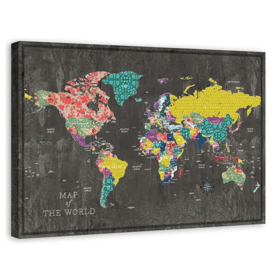 Wall Decor * | Wholesale Ddcg Colorful World Map Canvas Wall Art, 48 X32 , Unframed