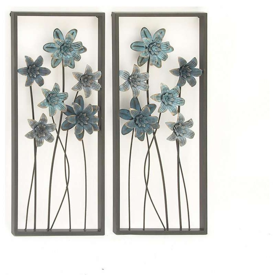 Wall Decor * | Discount Brimfield & May Set Of 2 Gray Metal Traditional Floral Wall Decor 95262