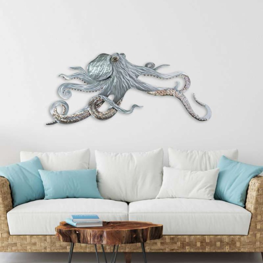 Wall Decor * | Best Sale Copper Art Coastal Home Decor 'Octopus' Contemporary Octopus Art On Stainless Steel