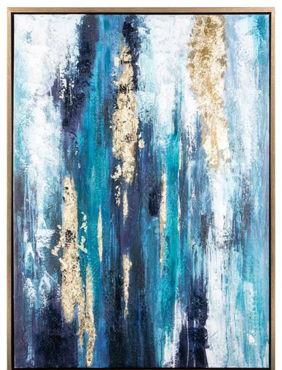 Wall Decor * | New Ashley Furniture Industries Ashley Dinorah Wrapped Canvas Wall Print In Teal Blue And Gold