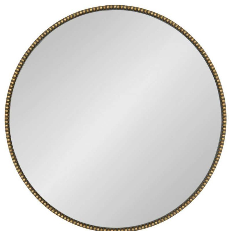 Mirrors * | Best Deal Uniek Gwendolyn Round Beaded Accent Wall Mirror, Gold 23.6 Diameter