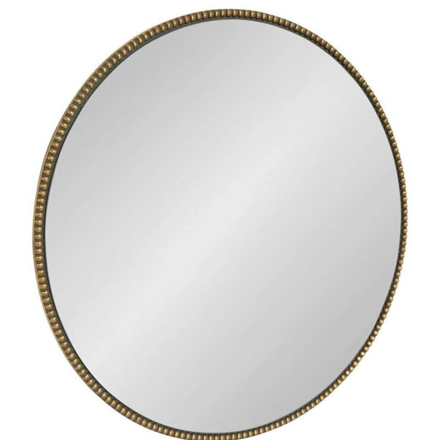 Mirrors * | Best Deal Uniek Gwendolyn Round Beaded Accent Wall Mirror, Gold 23.6 Diameter