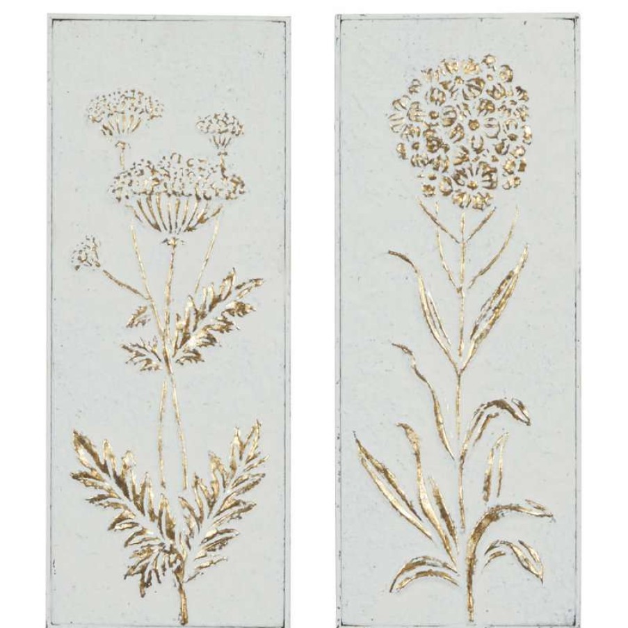 Wall Decor * | Deals Brimfield & May Set Of 2 Metal Farmhouse Floral Wall Decor 89525