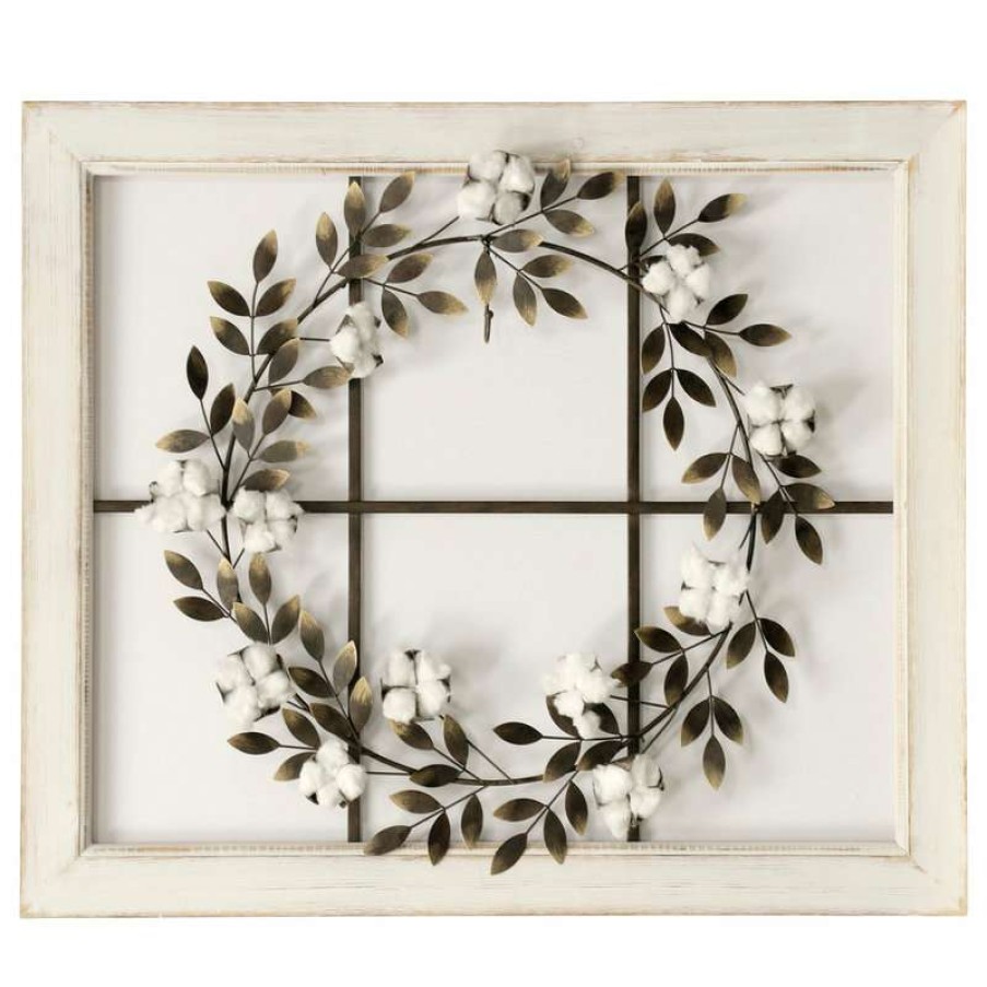 Wall Decor * | Coupon Stylecraft Cotton Wreath Window | Wood And Metal Material Country Wall Hanging | Built In