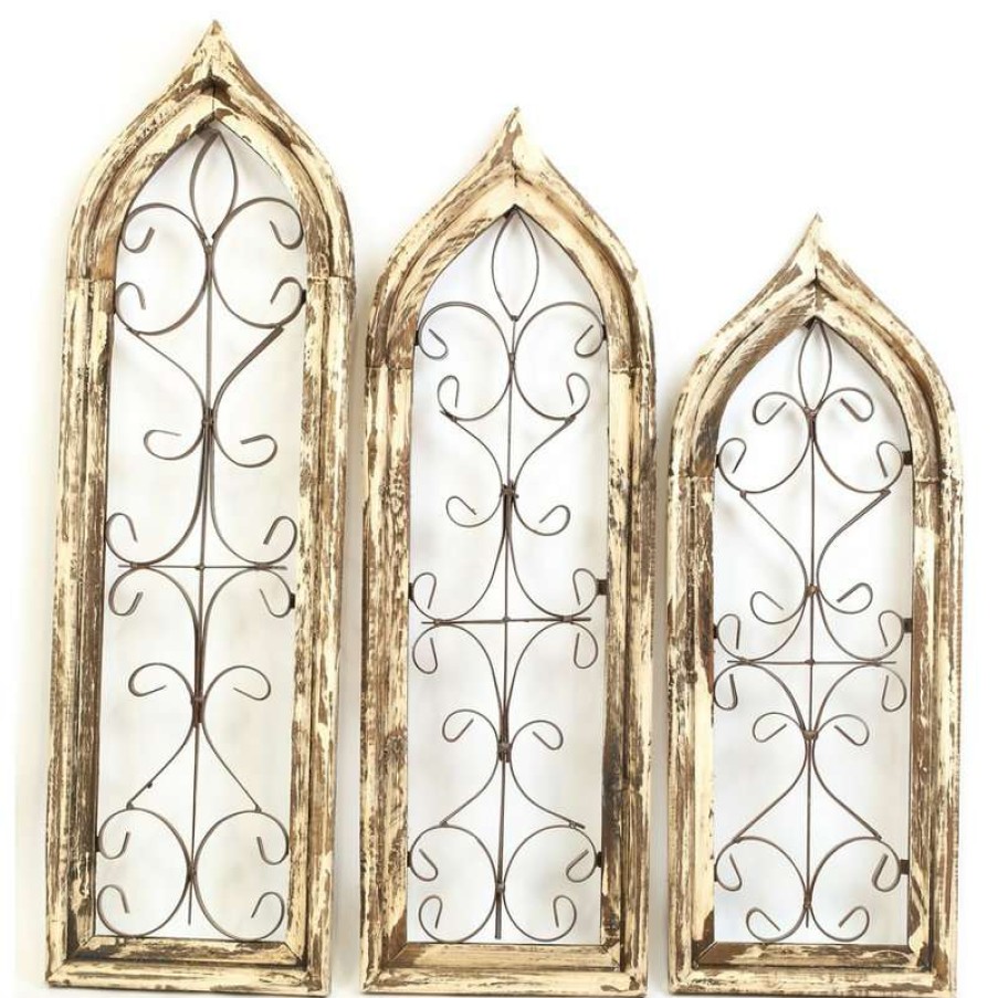 Wall Decor * | Outlet Mexican Imports Gothic Architectural Windows, Set Of 3, White & Brown, (3) Multiple Sizes