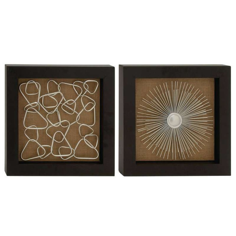 Wall Decor * | Promo Brimfield & May Set Of 2 Brown Metal Contemporary Abstract Wall Decor, 18 X 18