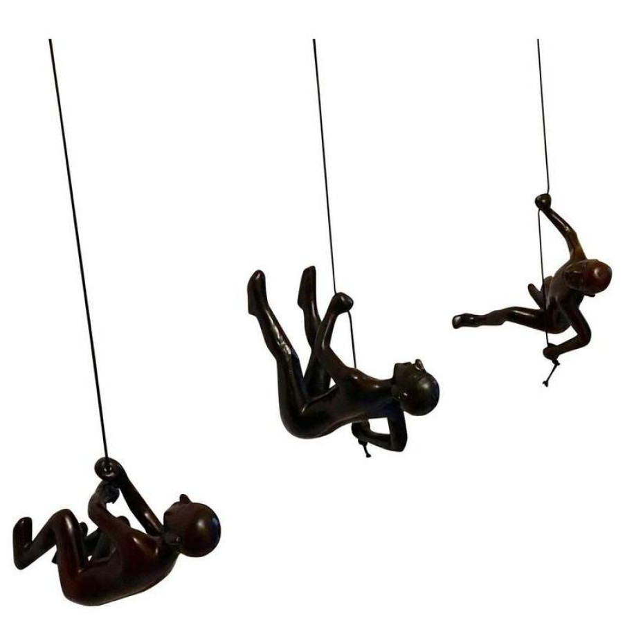 Wall Decor * | Best Sale Eladitems Climbing Man Wall Art Position 1,2,3 , Choco, Black Color