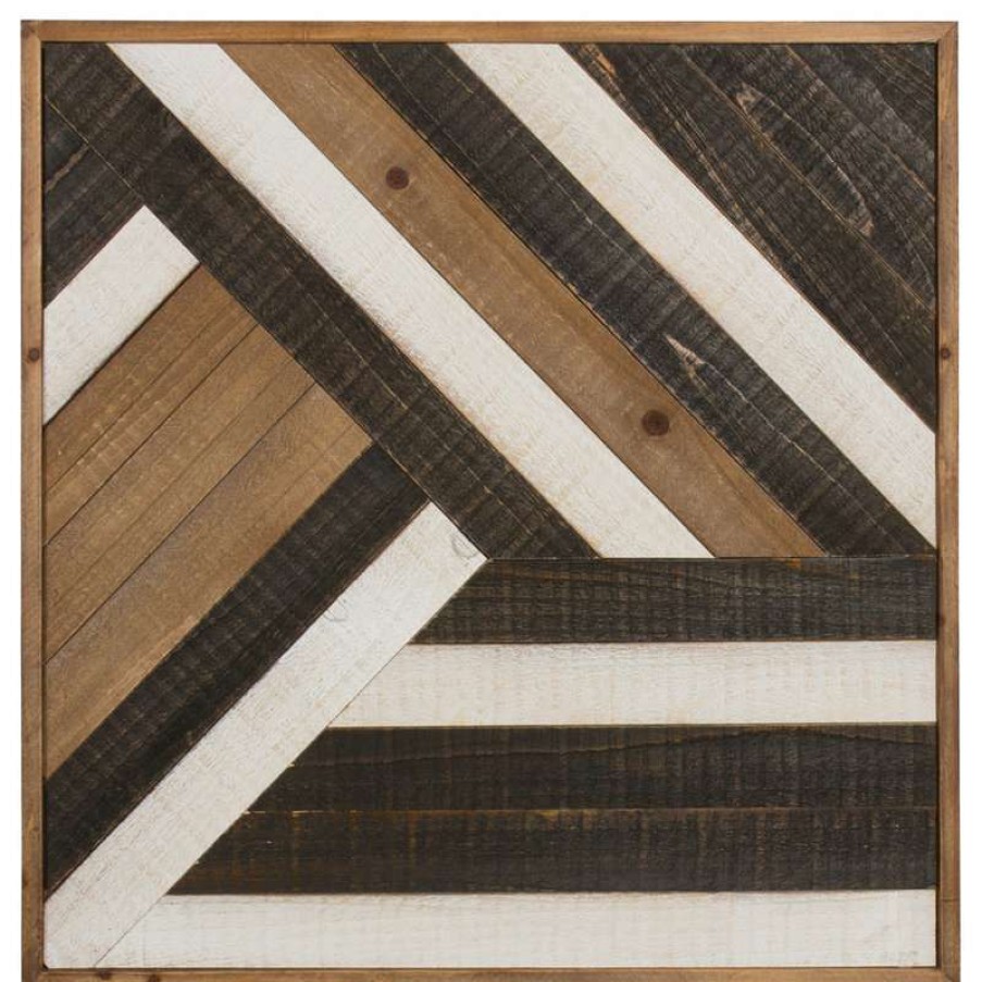 Wall Decor * | Wholesale Uniek Kate And Laurel Ballez White Black And Rustic Brown Plank Wood Art Plaque