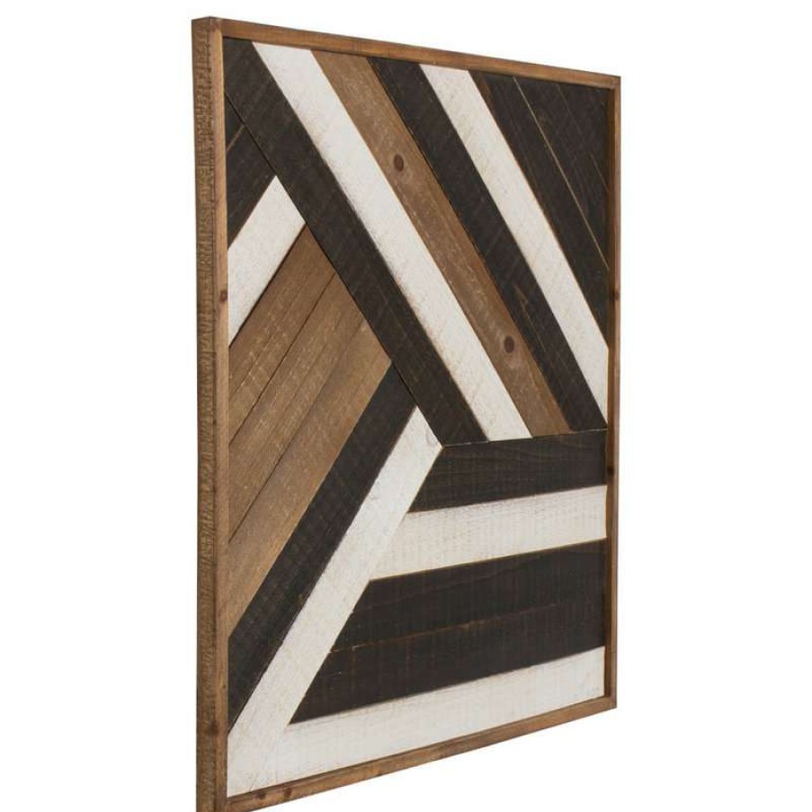 Wall Decor * | Wholesale Uniek Kate And Laurel Ballez White Black And Rustic Brown Plank Wood Art Plaque