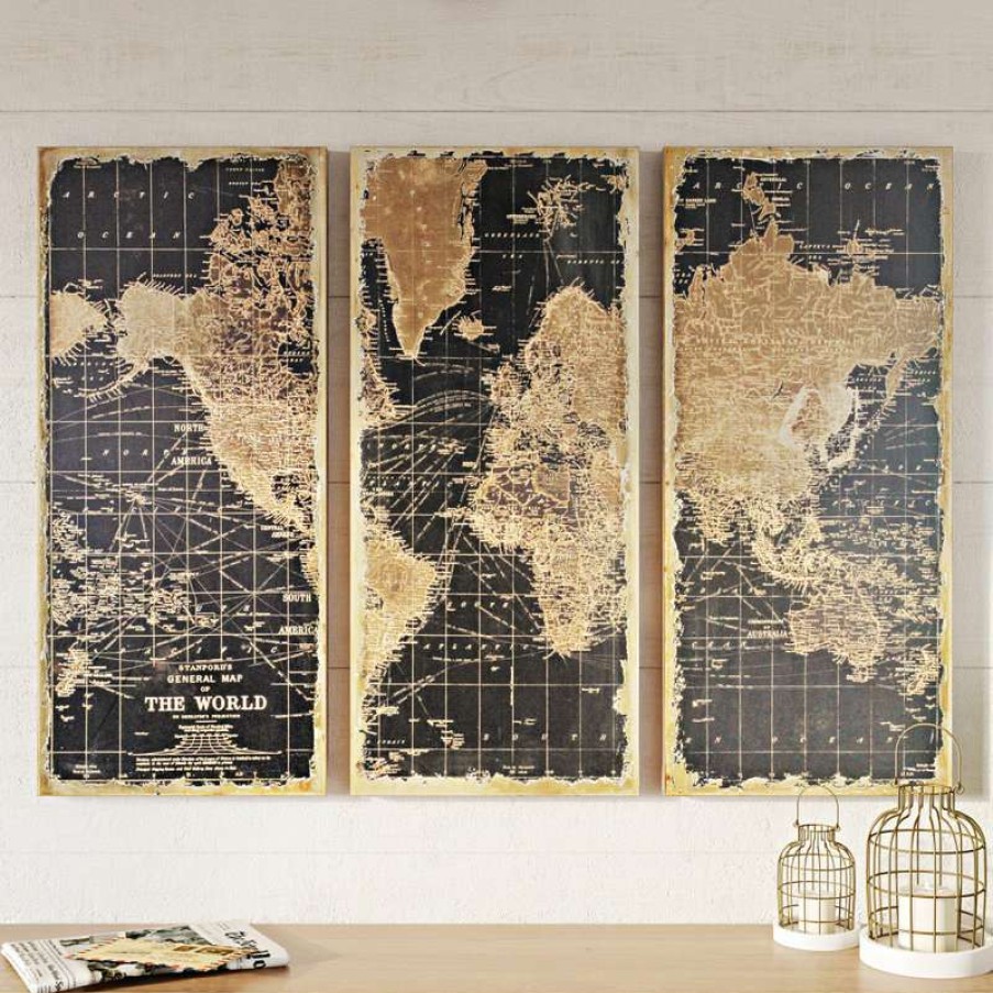 Wall Decor * | Flash Sale Aspire Home Accents, Inc. Stanford World Map Wall Panels, Set Of 3