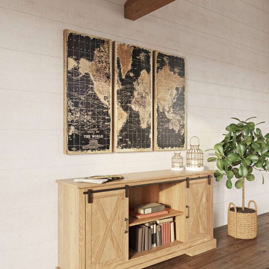 Wall Decor * | Flash Sale Aspire Home Accents, Inc. Stanford World Map Wall Panels, Set Of 3