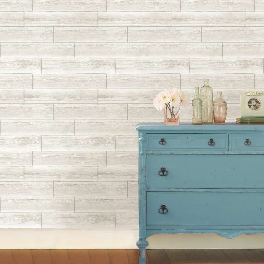 Wall Decor * | Budget Brewster Home Fashions Nu1930 Serene Peel & Stick Wallpaper In Cream Neutral Gray Wood Chic Element