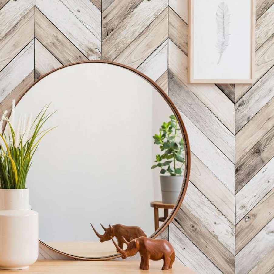 Wall Decor * | Hot Sale Accentuwall Chevron Wood Herringbone Wallpaper, Peel And Stick, Light, 24 X108