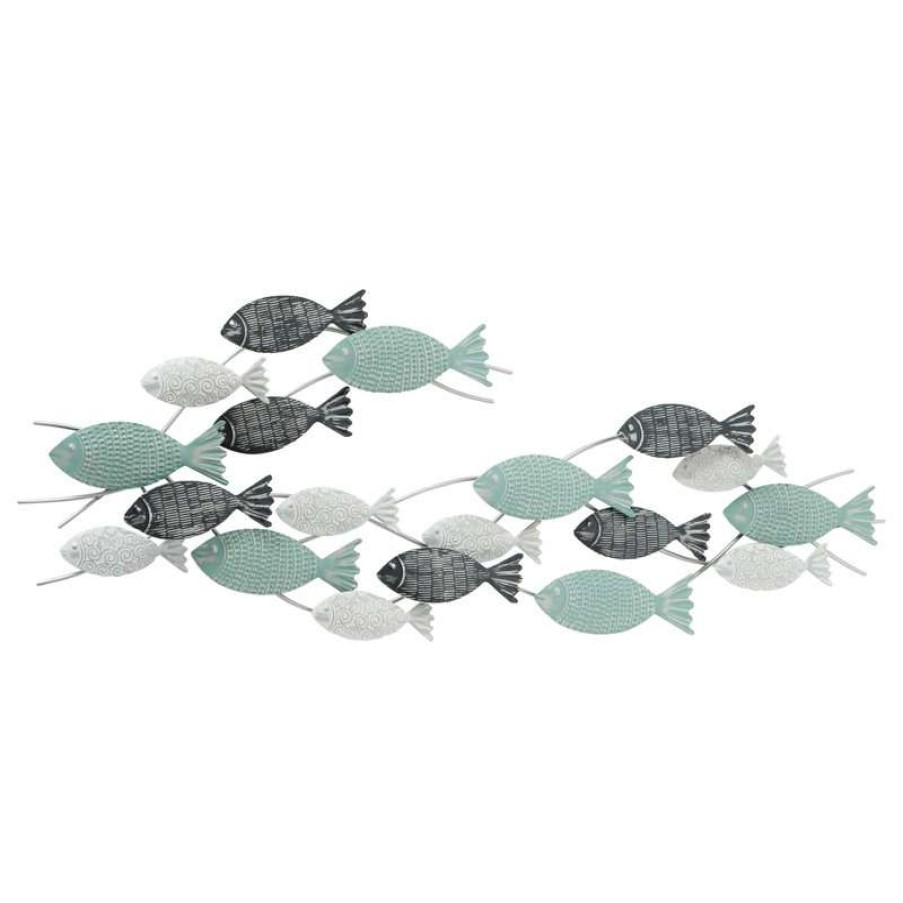 Wall Decor * | New Whole House Worlds School Of Fish In Blue Hues, Metal Wall Decor Art, 43.5