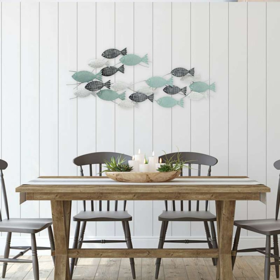 Wall Decor * | New Whole House Worlds School Of Fish In Blue Hues, Metal Wall Decor Art, 43.5