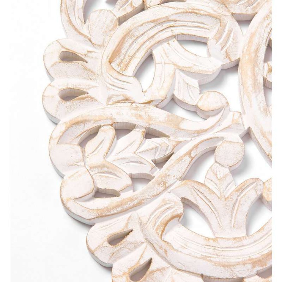 Wall Decor * | Wholesale Best Home Fashion Round Decorative Whitewashed Carved Wood Wall Panel