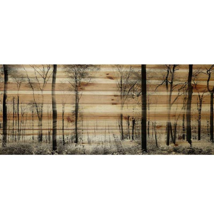 Wall Decor * | Cheapest Parvez Taj "Panoramic Forest" Painting Print On Natural Pine Wood, 60 X20